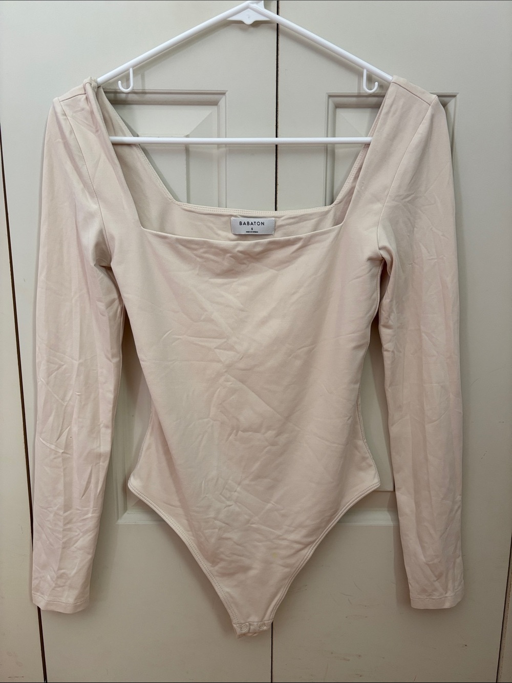 Babaton Square-Neck Long Sleeve Bodysuit in Cream